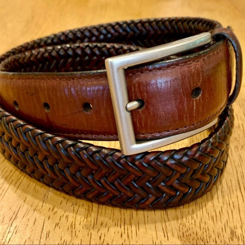 Genuine Brown Leather Braided Belt 36‎